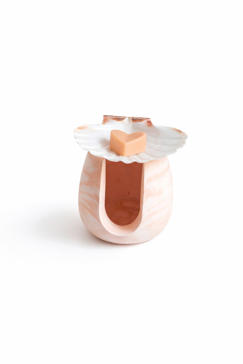 Brûle-parfum en céramique – Tons orangé, coquille Saint-Jacques véritable