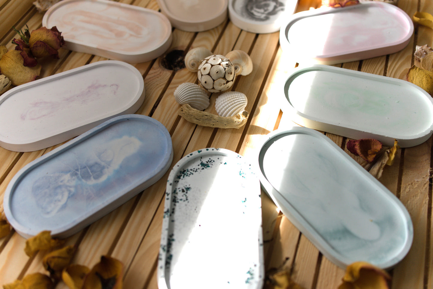 Plateau ovale en céramique marbrée – Vide-poche, repose-bijoux, plateau bougie, déco artisanale minimaliste