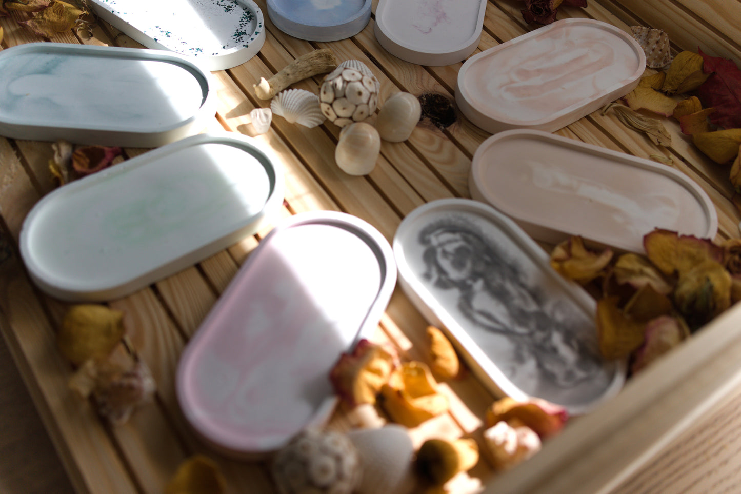 Plateau ovale en céramique marbrée – Vide-poche, repose-bijoux, plateau bougie, déco artisanale minimaliste