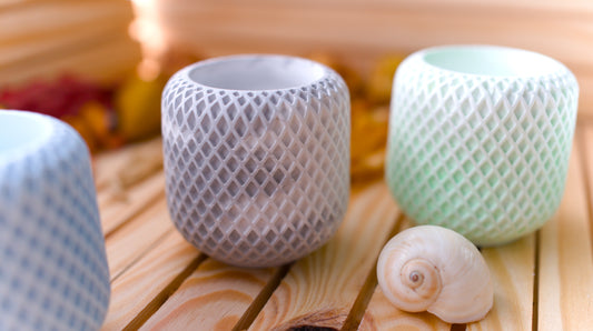 Pot cylindrique en céramique texturée – pot décoratif fait main – rangement artisanal minimaliste