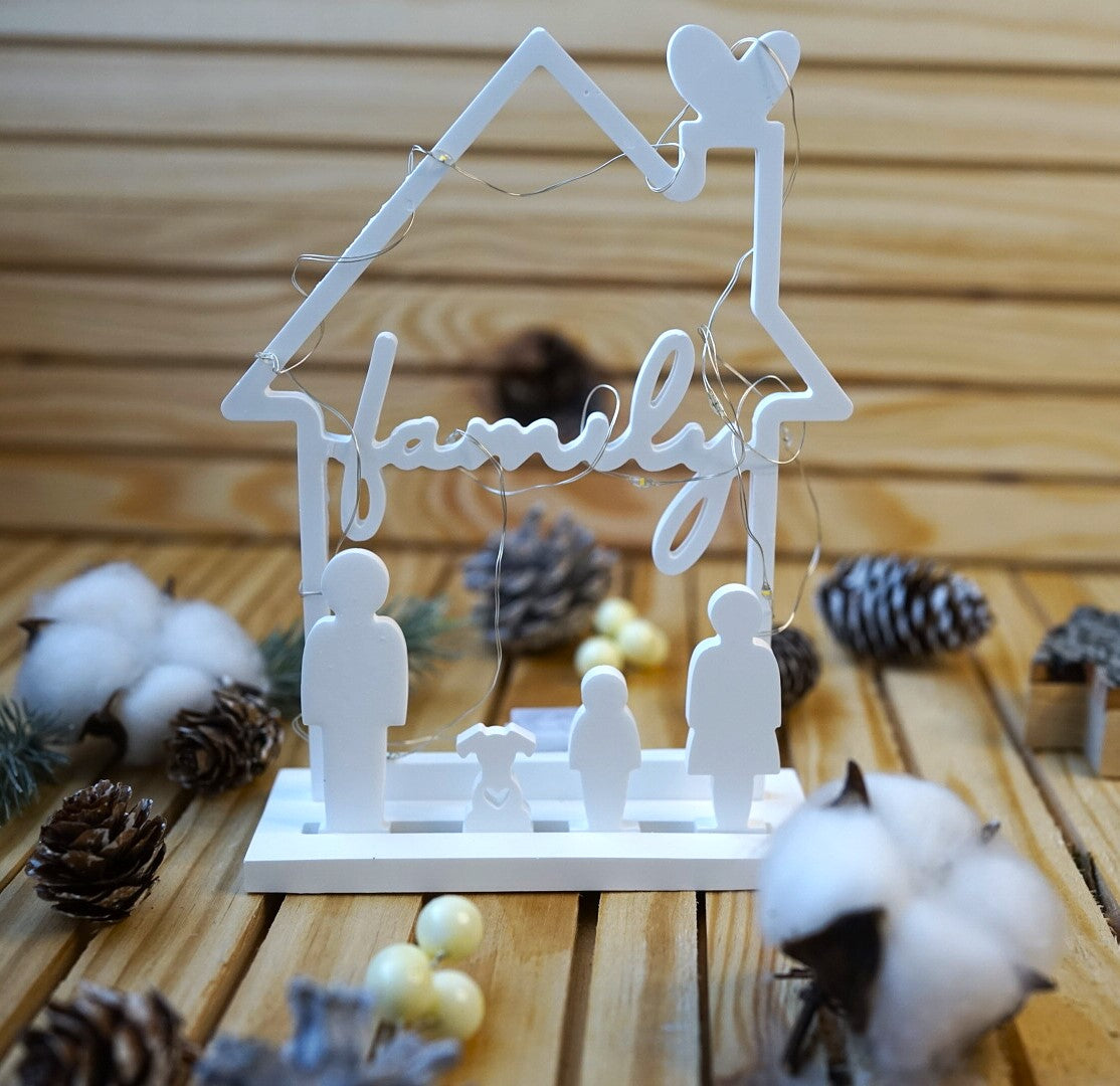 Décoration en céramique Family avec lumière LED