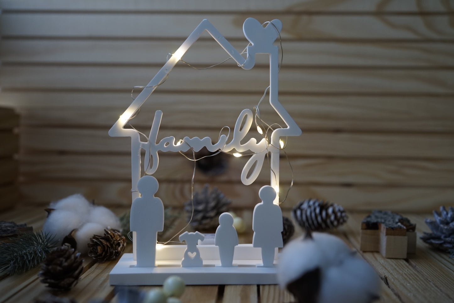 Décoration en céramique Family avec lumière LED