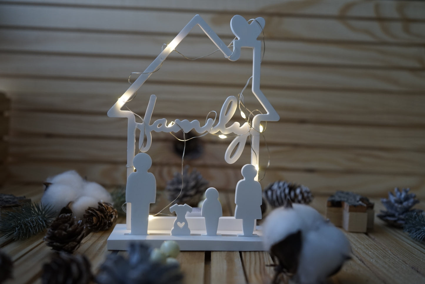 Décoration en céramique Family avec lumière LED