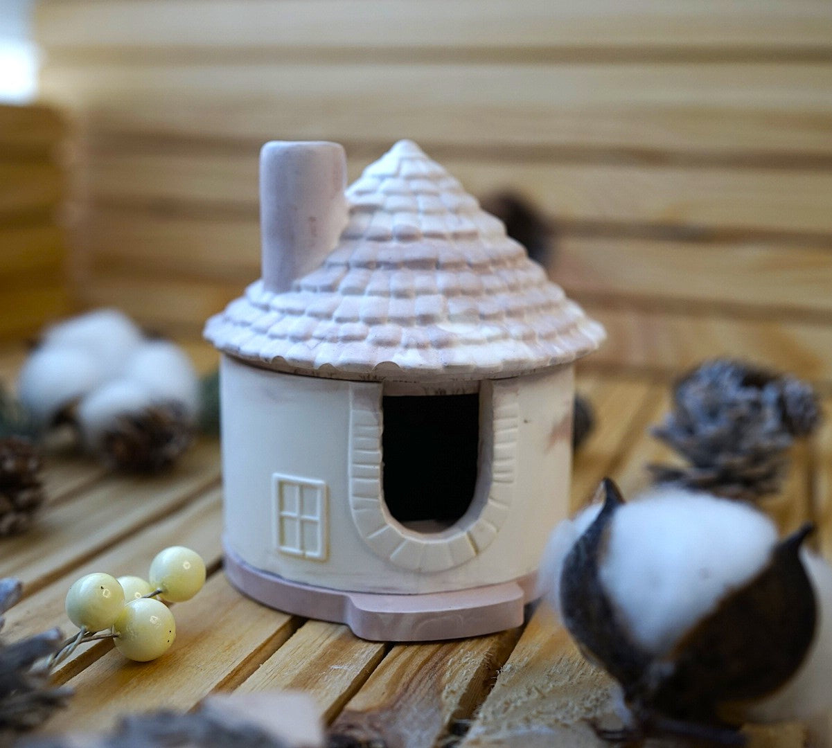Maison en Céramique avec Cheminée – Brûle-Encens & Porte-Bougie Magique