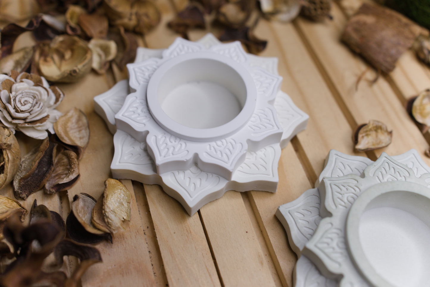 Bougeoir Fleur Mandala – Motifs Hindous en Céramique – Sérénité & Élégance