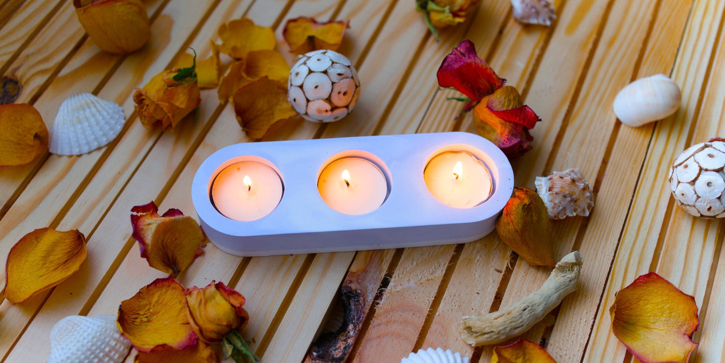 Support ovale 3 emplacements en céramique marbrée – Bougeoir, mini-jardinière, organiseur déco