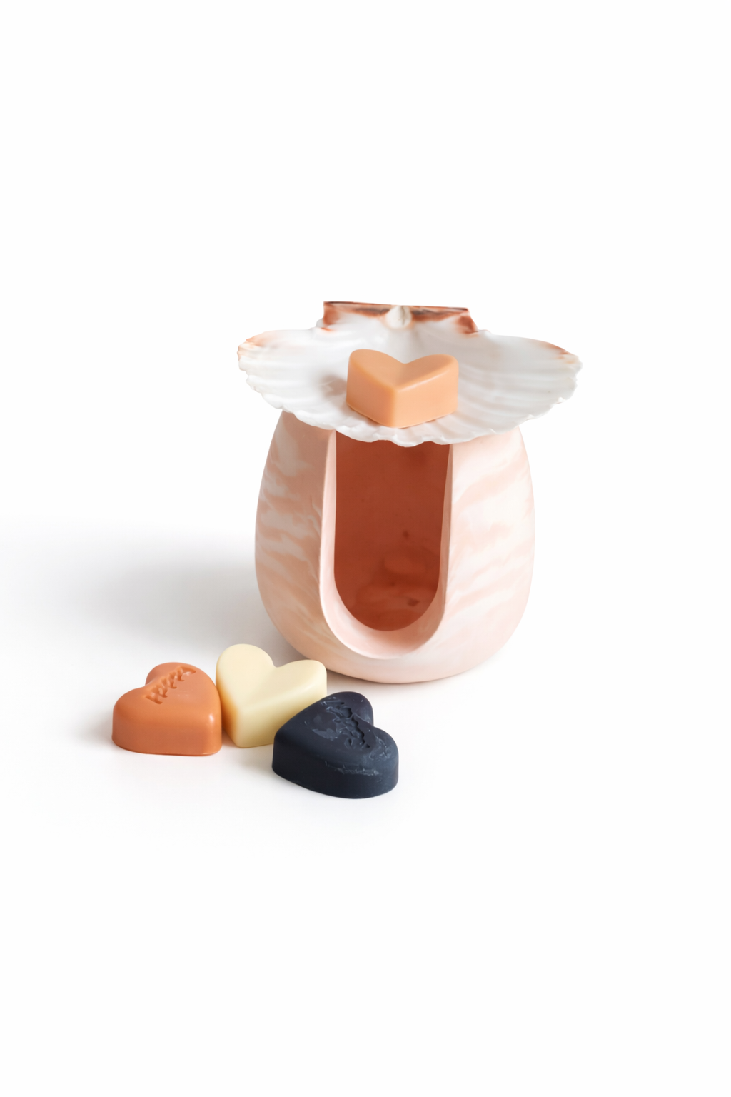 Brûle-parfum en céramique – Tons orangé, coquille Saint-Jacques véritable