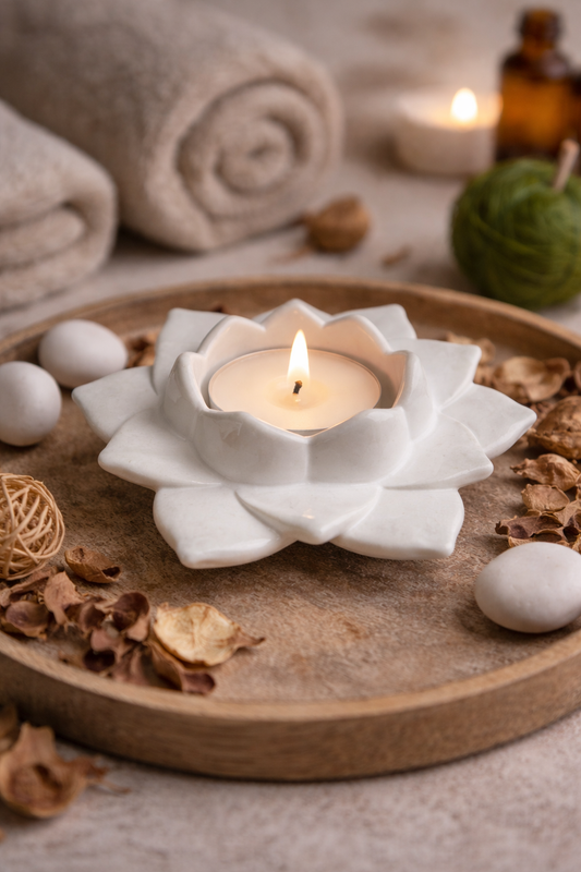 Bougeoir Fleur de Lotus en céramique artisanale décoration zen