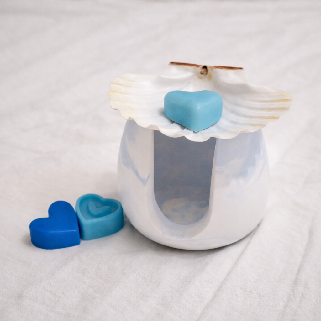 Brûle-parfum en céramique – Tons bleue, coquille Saint-Jacques véritable