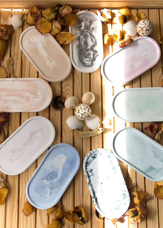 Plateau ovale en céramique marbrée – Vide-poche, repose-bijoux, plateau bougie, déco artisanale minimaliste