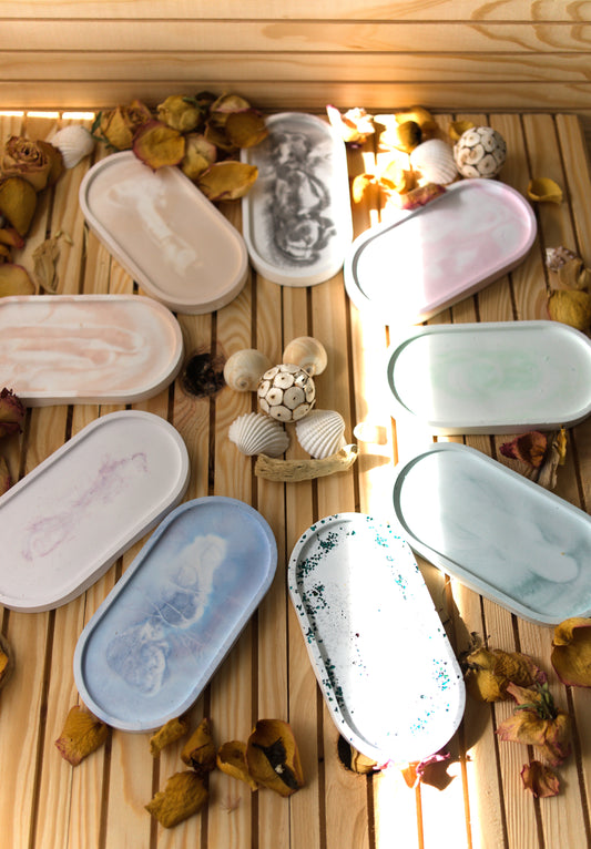 Plateau ovale en céramique marbrée – Vide-poche, repose-bijoux, plateau bougie, déco artisanale minimaliste