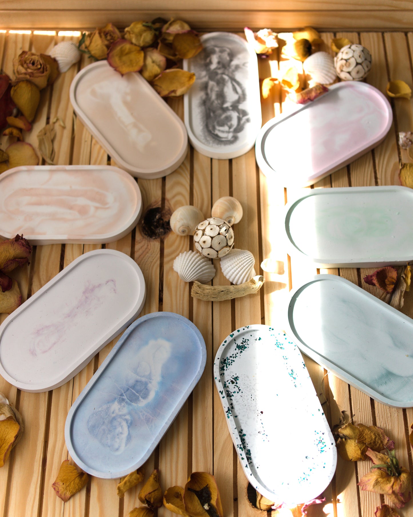 Plateau ovale en céramique marbrée – Vide-poche, repose-bijoux, plateau bougie, déco artisanale minimaliste