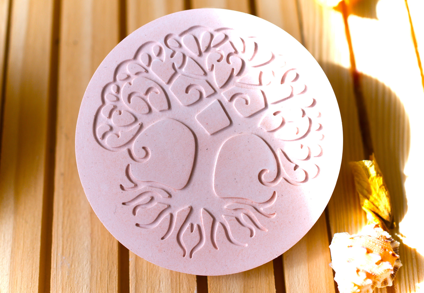Sous-verres en céramique gravés Arbre de Vie – Lot de 3 (or, argent, bronze) – Déco artisanale et spirituelle