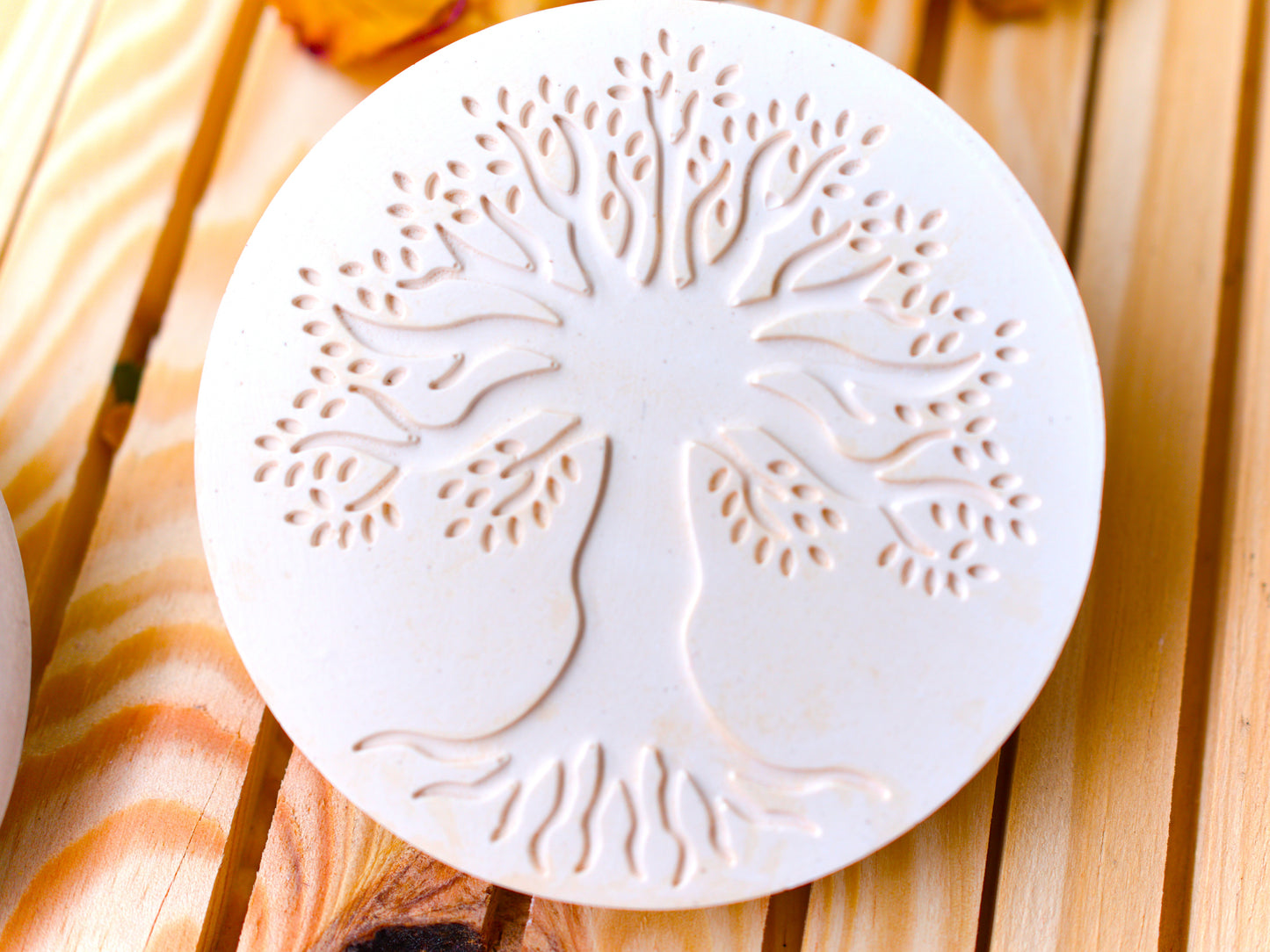 Sous-verres en céramique gravés Arbre de Vie – Lot de 3 (or, argent, bronze) – Déco artisanale et spirituelle