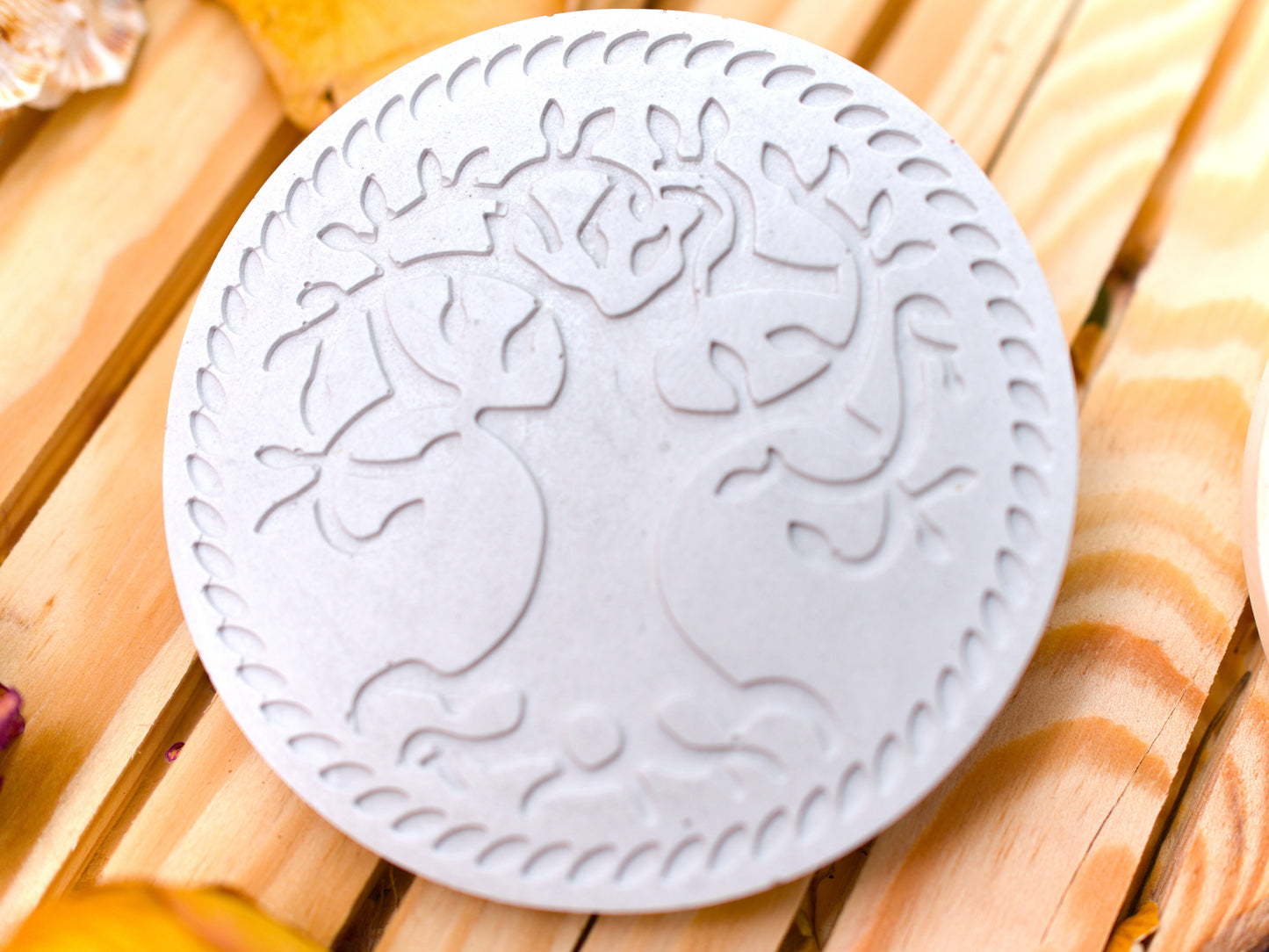 Sous-verres en céramique gravés Arbre de Vie – Lot de 3 (or, argent, bronze) – Déco artisanale et spirituelle