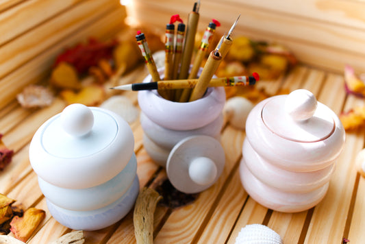 Boîte ronde design en céramique – Rangement déco minimaliste – Vide-poches avec couvercle