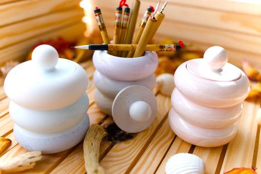Boîte ronde design en céramique – Rangement déco minimaliste – Vide-poches avec couvercle