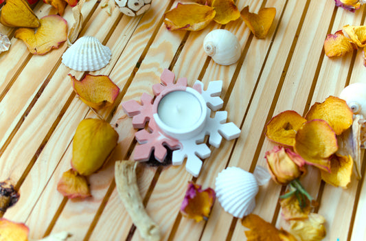 Bougeoir flocon de neige en céramique – Décoration de table de Noël – Support pour bougie chauffe-plat
