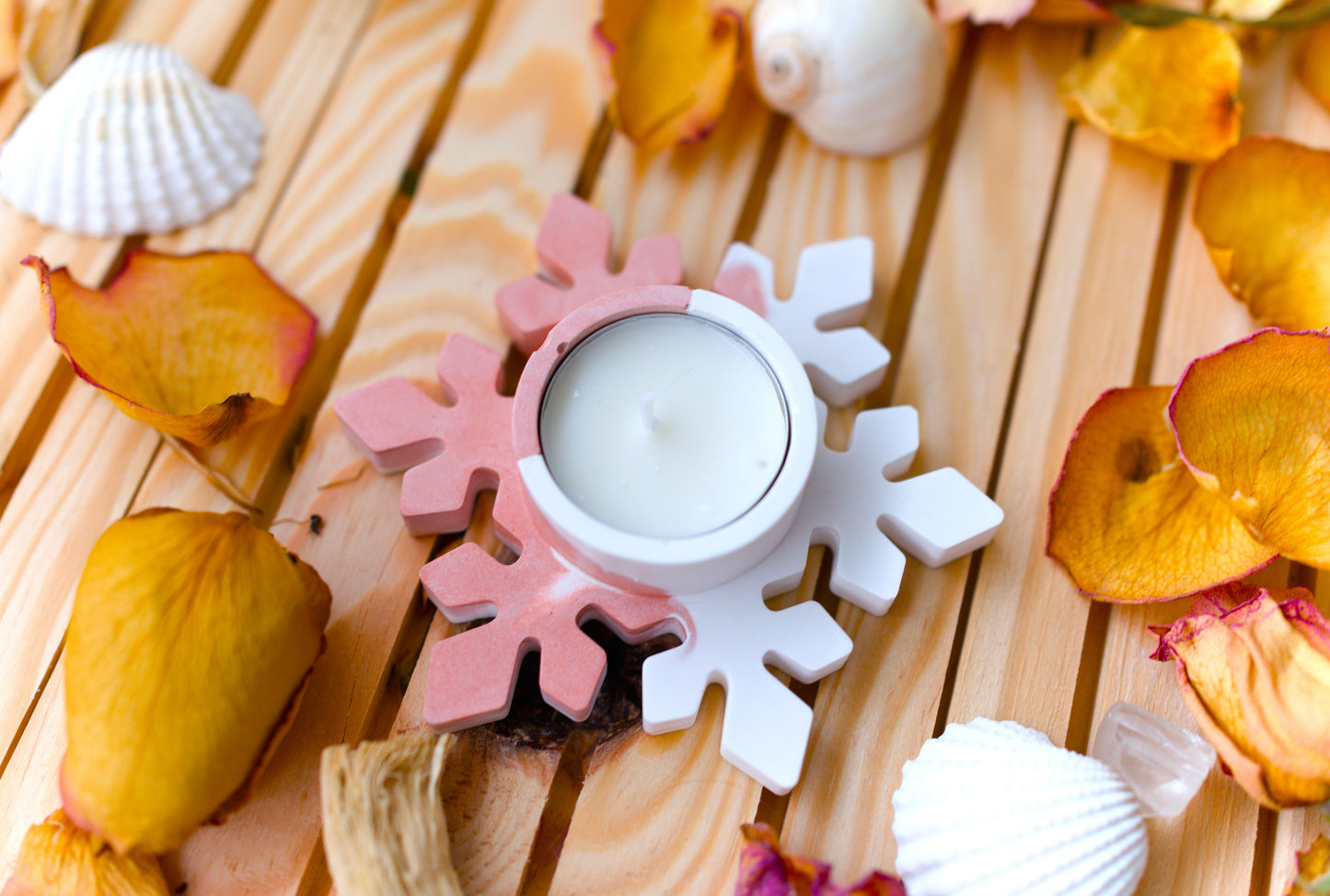 Bougeoir flocon de neige en céramique – Décoration de table de Noël – Support pour bougie chauffe-plat