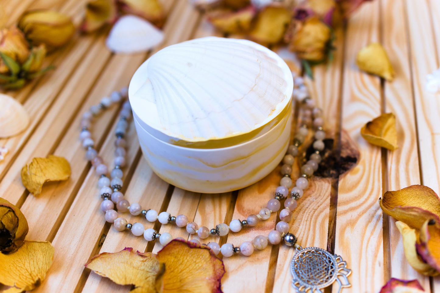 Boîte mystique avec coquille Saint-Jacques – Recharge de pierres naturelles