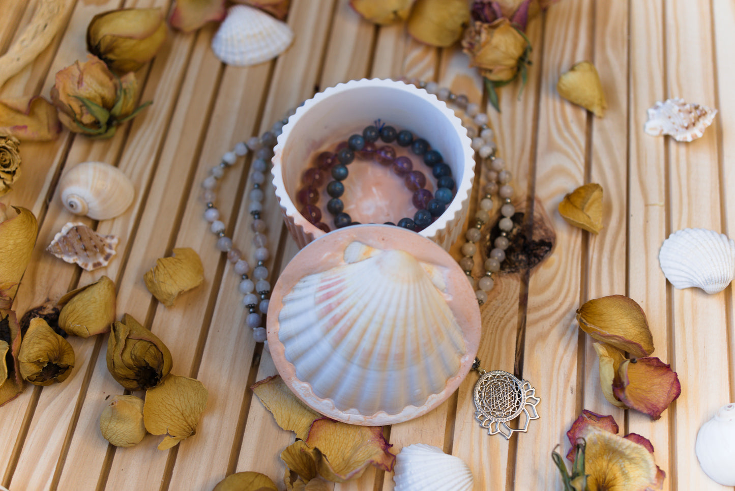 Boîte mystique avec coquille Saint-Jacques – Recharge de pierres naturelles