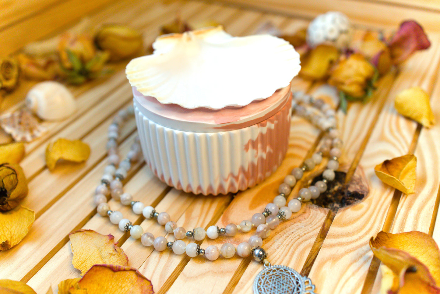 Boîte mystique avec coquille Saint-Jacques – Recharge de pierres naturelles