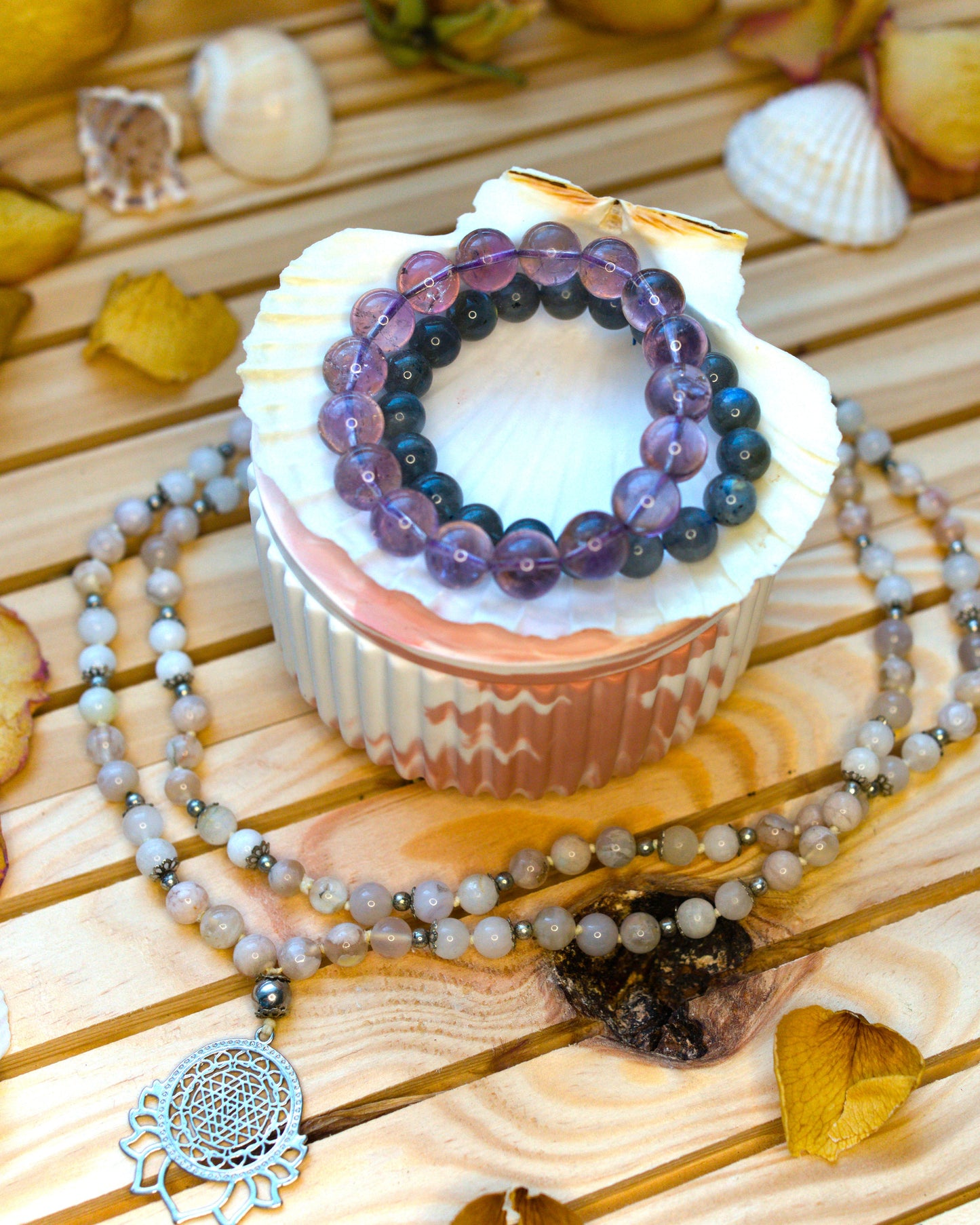 Boîte mystique avec coquille Saint-Jacques – Recharge de pierres naturelles