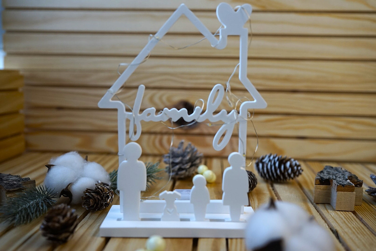 Décoration en céramique Family avec lumière LED