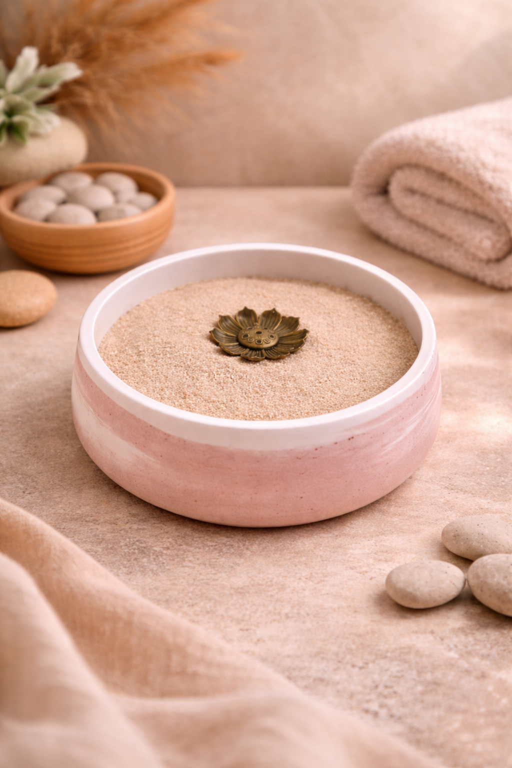 Pot à encens en céramique – Sable & fleur, tons brun
