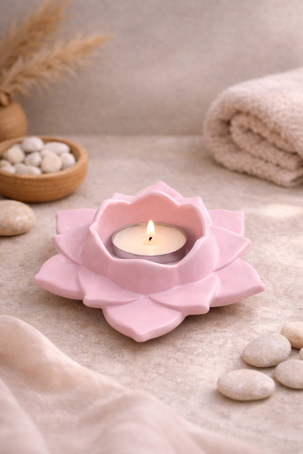 Bougeoir en céramique – Lotus rose