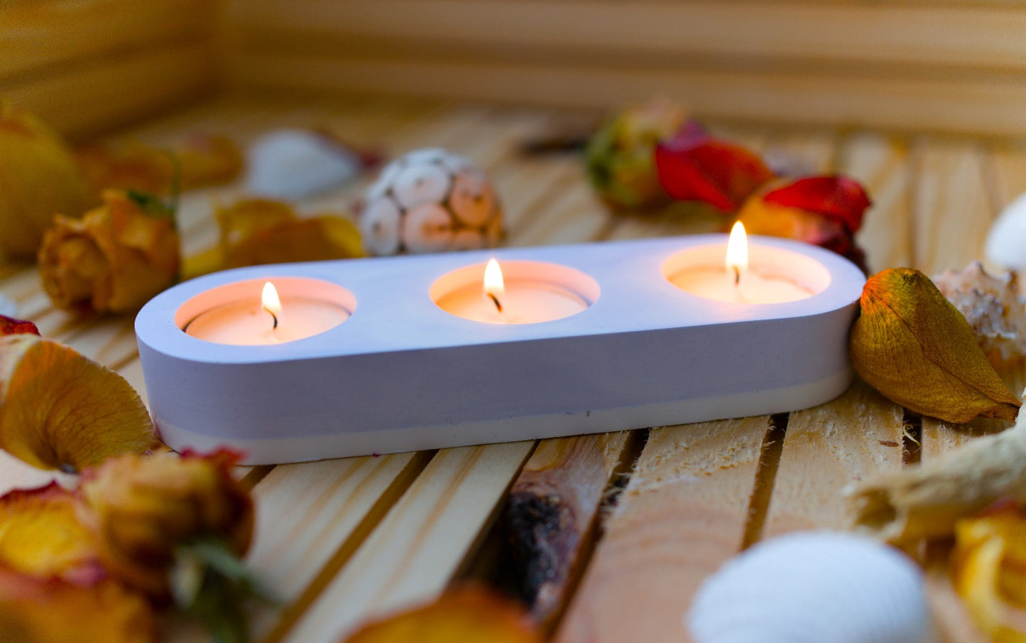 Support ovale 3 emplacements en céramique marbrée – Bougeoir, mini-jardinière, organiseur déco
