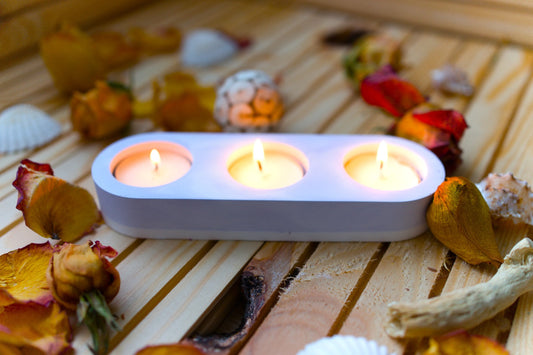 Support ovale 3 emplacements en céramique marbrée – Bougeoir, mini-jardinière, organiseur déco