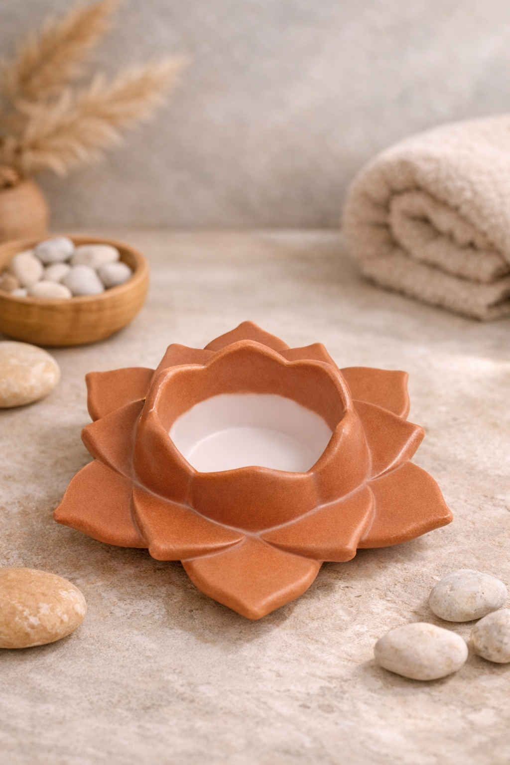 Bougeoir en céramique – Lotus bronze