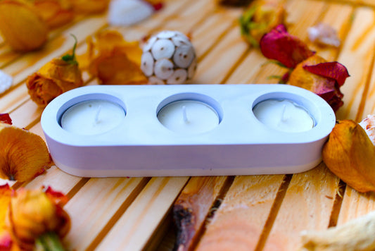 Support ovale 3 emplacements en céramique marbrée – Bougeoir, mini-jardinière, organiseur déco